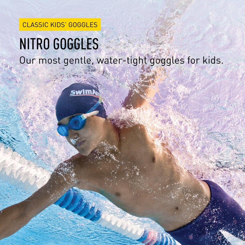 FINIS Nitro Kids Swim Goggles - Ages 5-10 - Soft One-Piece Frame - UV Protection - Adjustable Split Strap - Blue/Yellow - Image 1
